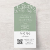 Elegant Sage Green Modern Floral RSVP QR Code All In One Uitnodiging (Binnen)