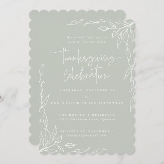 Elegant Sage Green Modern Leaf Motif Thanksgiving Kaart (Voorkant / Achterkant)