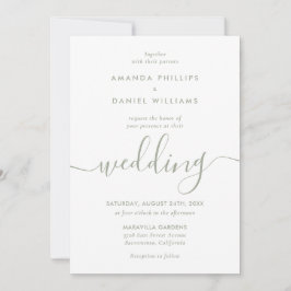 Elegant Sage Green Modern Script Photo Wedding Kaart