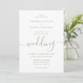 Elegant Sage Green Modern Script Photo Wedding Kaart (Staand voorkant)