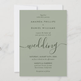 Elegant Sage Green Modern Script Photo Wedding Kaart