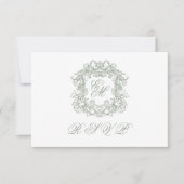 Elegant Sage Green Monogram Crest Meals Wedding RSVP Kaartje (Voorkant)