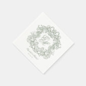 Elegant Sage Green Monogram Crest Script Wedding Servet (Hoek)