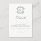 Elegant Sage Green Monogram Crest Wedding Details Informatiekaartje (Voorkant)