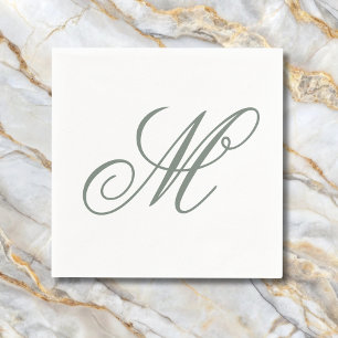 Elegant Sage Green Monogram Initiaal Servet