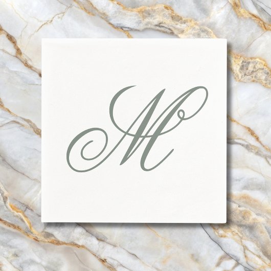 Elegant Sage Green Monogram Initiaal Servet