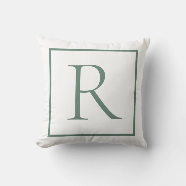 Elegant Sage Green Monogram Kussen (Voorkant)
