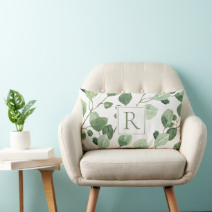 Elegant Sage Green Monogram Leaves Kussen