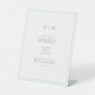 Elegant Sage Green Monogram Let Love Sparkle Reclamebord Met Voetstuk