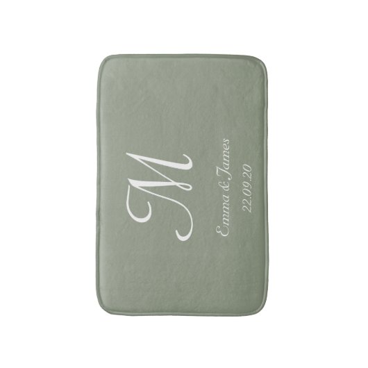 Elegant Sage Green Monogram Naam Passen getrouwd Badmat (Voorkant Verticaal)