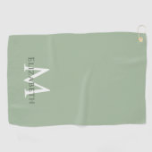 Elegant Sage Green Monogram Name Initial Custom Golfhanddoek (Horizontaal)