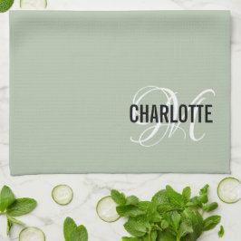 Elegant sage green monogram name theedoek