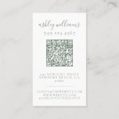 Elegant Sage Green Monogram QR Code Bloemencreme Visitekaartje (Achterkant)