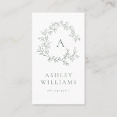 Elegant Sage Green Monogram QR Code Bloemencreme Visitekaartje (Voorkant)
