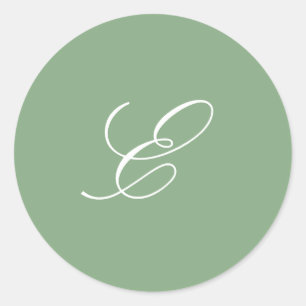 Elegant Sage Green Monogram Ronde Sticker