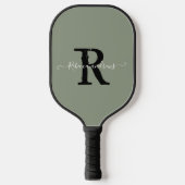 Elegant Sage Green Monogram Script Initiaal Naam Pickleball Paddle (Voorkant)