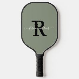 Elegant Sage Green Monogram Script Initiaal Naam Pickleball Paddle