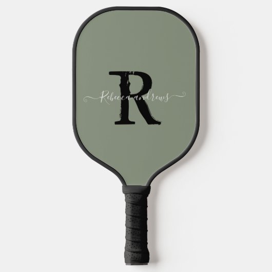 Elegant Sage Green Monogram Script Initiaal Naam Pickleball Paddle (Voorkant)