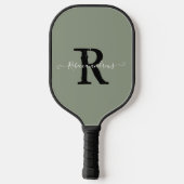 Elegant Sage Green Monogram Script Initiaal Naam Pickleball Paddle (Achterkant)