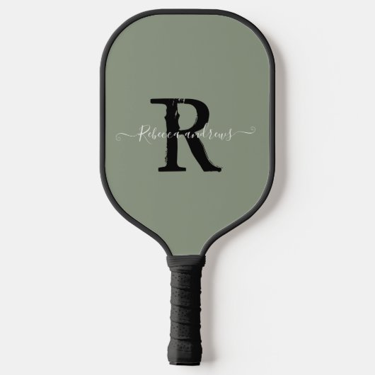 Elegant Sage Green Monogram Script Initiaal Naam Pickleball Paddle (Achterkant)
