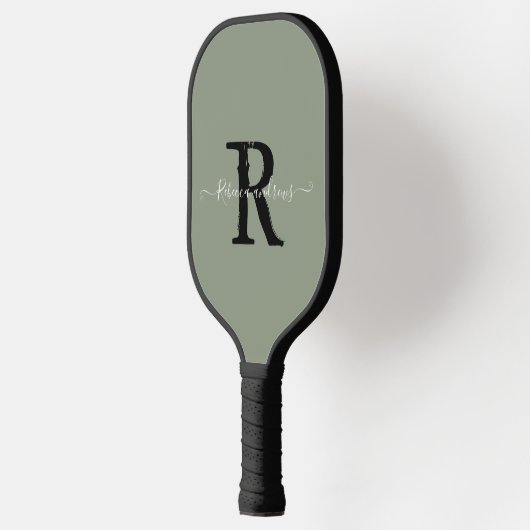 Elegant Sage Green Monogram Script Initiaal Naam Pickleball Paddle (Links)
