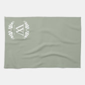 Elegant Sage Green Monogram Theedoek (Horizontaal)