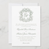 Elegant Sage Green Monogram Wedding Crest Kaart (Voorkant)