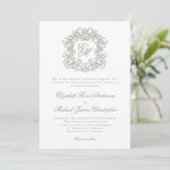 Elegant Sage Green Monogram Wedding Crest Kaart (Staand voorkant)