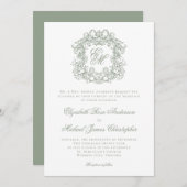 Elegant Sage Green Monogram Wedding Crest Kaart (Voorkant / Achterkant)