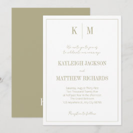 Elegant Sage Green Monogram Wedding Kaart