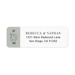 Elegant Sage Green Monogram Wedding Return Address Etiket
