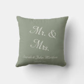 Elegant Sage Green Mr.and Mrs Name Date Script  Kussen (Achterkant)