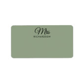Elegant Sage Green Mrs Family Name Blank Address Etiket (Voorkant)