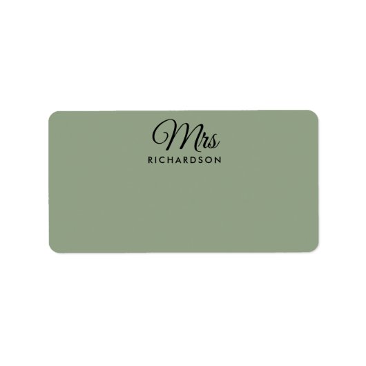 Elegant Sage Green Mrs Family Name Blank Address Etiket (Voorkant)