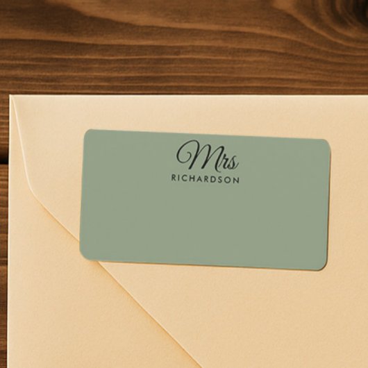 Elegant Sage Green Mrs Family Name Blank Address Etiket
