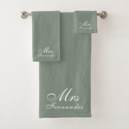 Elegant Sage Green Mrs Vrijgezellenfeest Gift Bad Handdoek