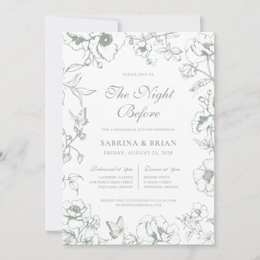 Elegant Sage Green Nacht voor repetitie diner Kaart (Voorkant)