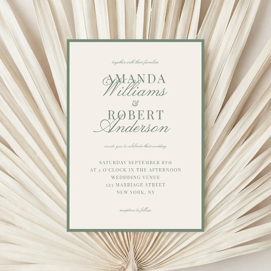 Elegant Sage Green Old Money Wedding Kaart