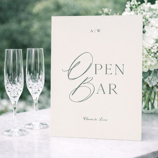 Elegant Sage Green Open Bar Sign Kaart