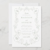 Elegant Sage Green Ornate Floral Frame Wedding Kaart (Voorkant)