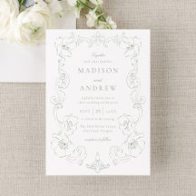Elegant Sage Green Ornate Floral Frame Wedding
