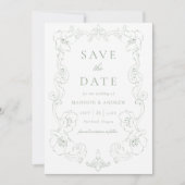 Elegant Sage Green Ornate Floral Frame Wedding Save The Date (Voorkant)