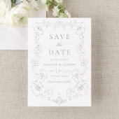 Elegant Sage Green Ornate Floral Frame Wedding Save The Date