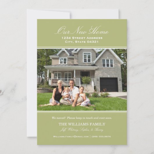 Elegant Sage Green Our New Home Foto Moving Aankondiging (Voorkant)