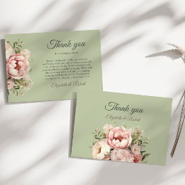 Elegant Sage Green Peony Floral Thank You Card Bedankkaart