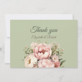 Elegant Sage Green Peony Floral Thank You Card Bedankkaart