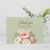Elegant Sage Green Peony Floral Thank You Card Bedankkaart (Staand voorkant)