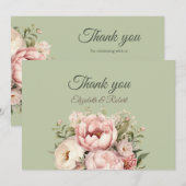 Elegant Sage Green Peony Floral Thank You Card Bedankkaart (Voorkant / Achterkant)