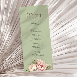 Elegant Sage Green Peony Floral Wedding Menu