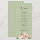 Elegant Sage Green Peony Floral Wedding Menu (Voorkant / Achterkant)